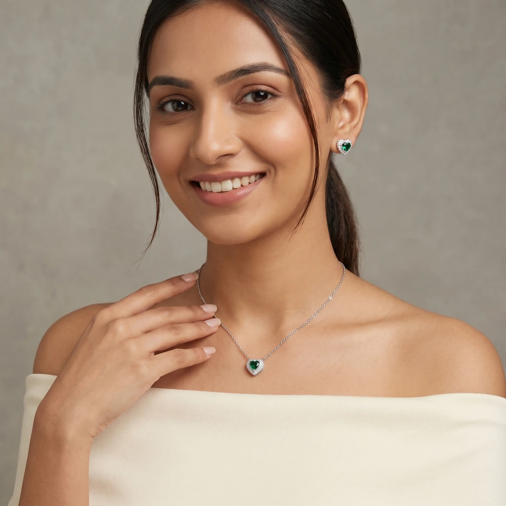 Amira Verdant Heart Suite Necklace & Earring Set 