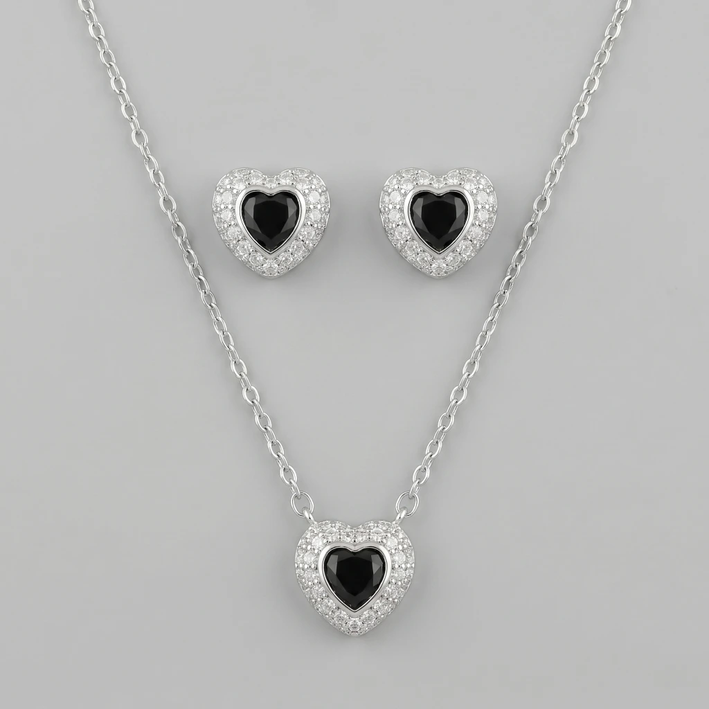Kaira Onyx Heart Suite Necklace & Earring Set image 2