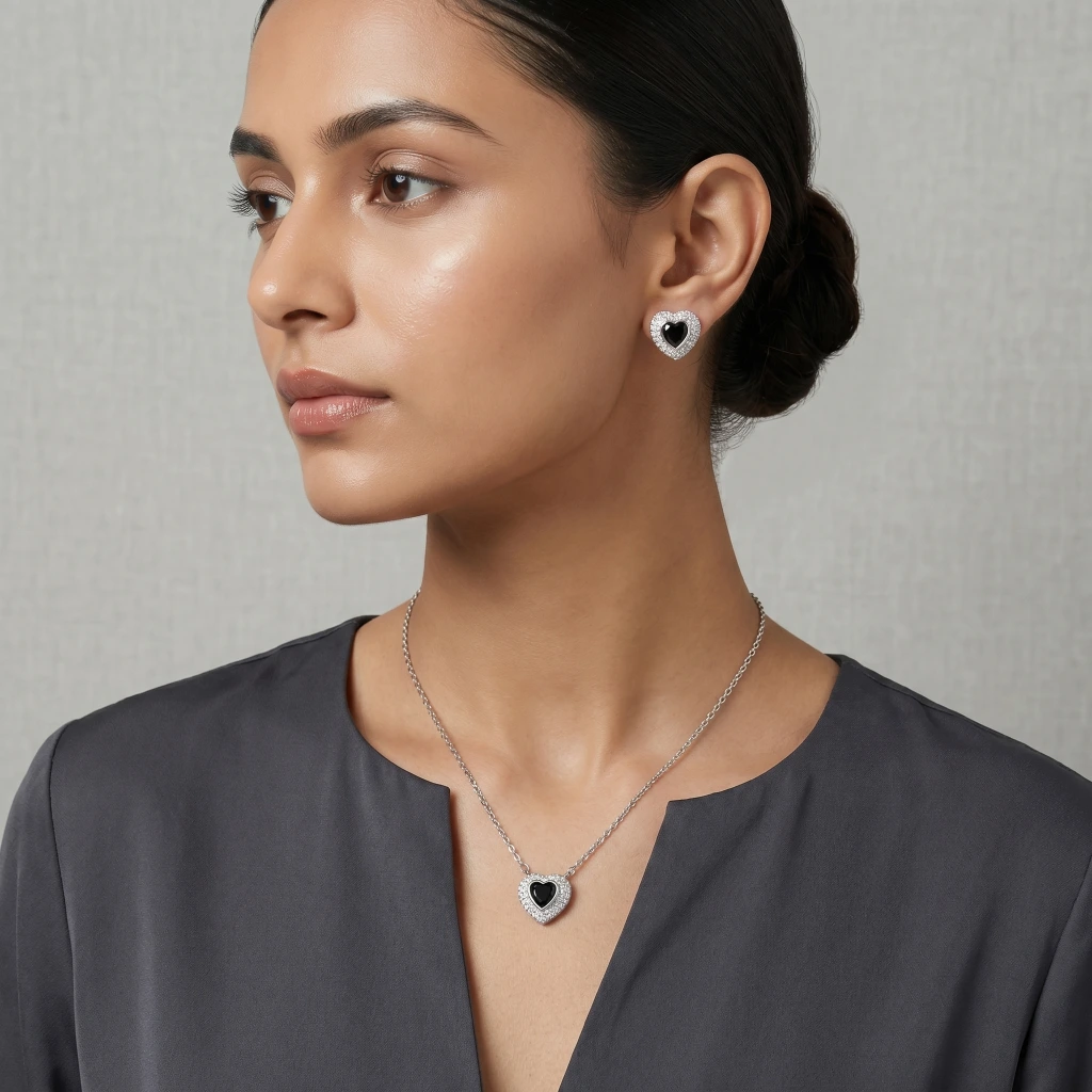 Kaira Onyx Heart Suite Necklace & Earring Set image 3
