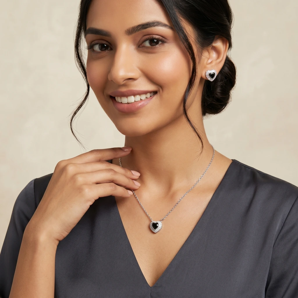 Kaira Onyx Heart Suite Necklace & Earring Set