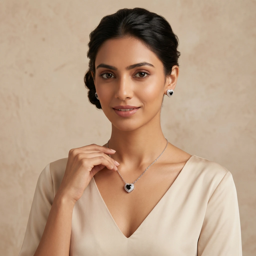 Kaira Onyx Heart Suite Necklace & Earring Set image 4