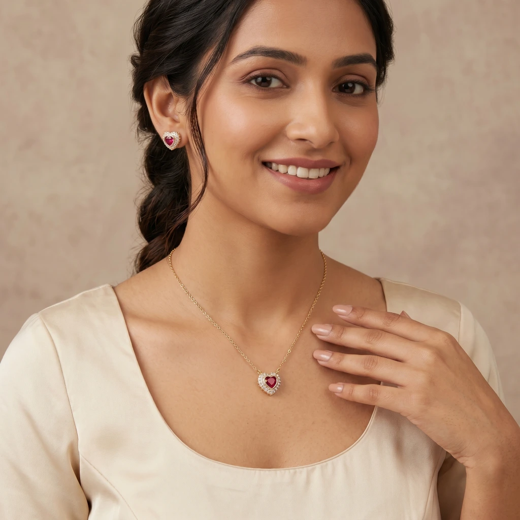 Amira Heart Royale Necklace & Earring Set image 3