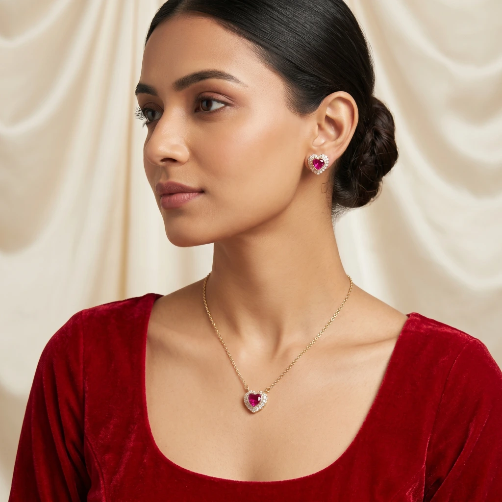 Amira Heart Royale Necklace & Earring Set image 4