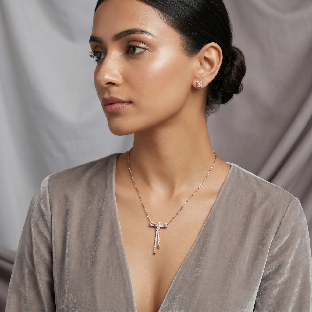 Celeste Baguette Drop Pendant Necklace image 3