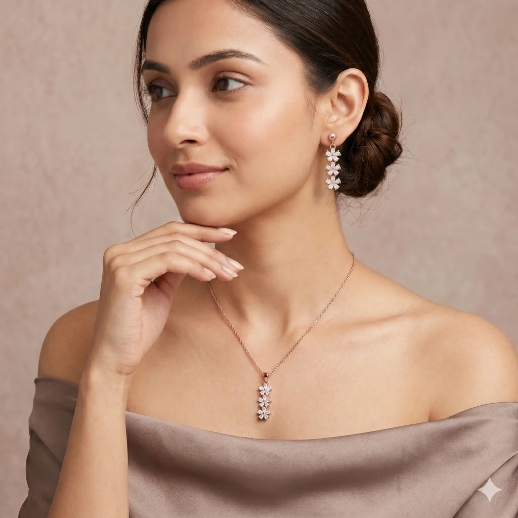 Aura Rose Blossom Suite Necklace & Earring Set