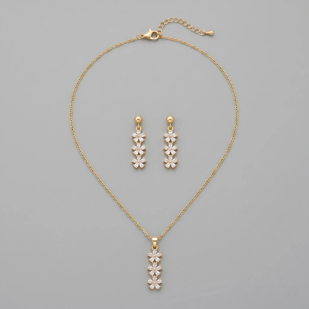 Malavika Gold Blossom Suite Necklace & Earring Set image 1