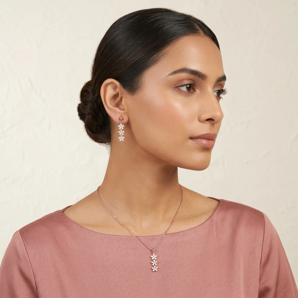 Malavika Gold Blossom Suite Necklace & Earring Set image 3