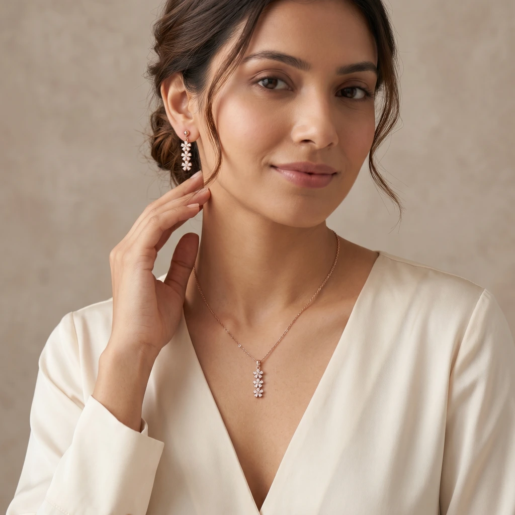 Malavika Gold Blossom Suite Necklace & Earring Set image 2
