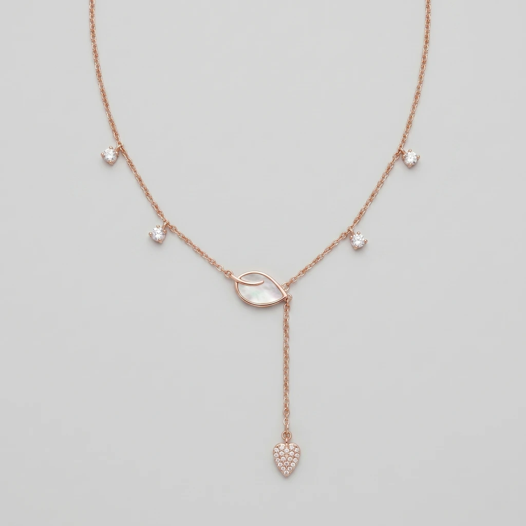 Iniya Leaf & Pearl Lariat Necklace 
