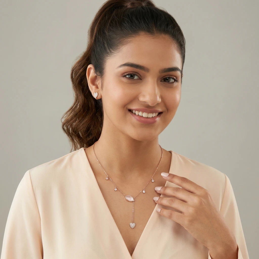 Iniya Leaf & Pearl Lariat Necklace  image 3