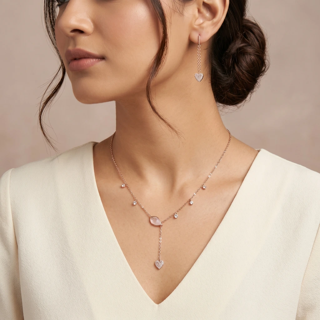 Iniya Leaf & Pearl Lariat Necklace  image 2