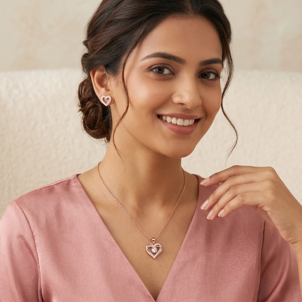 Amira Rose Heart Suite Necklace & Earring Set image 2