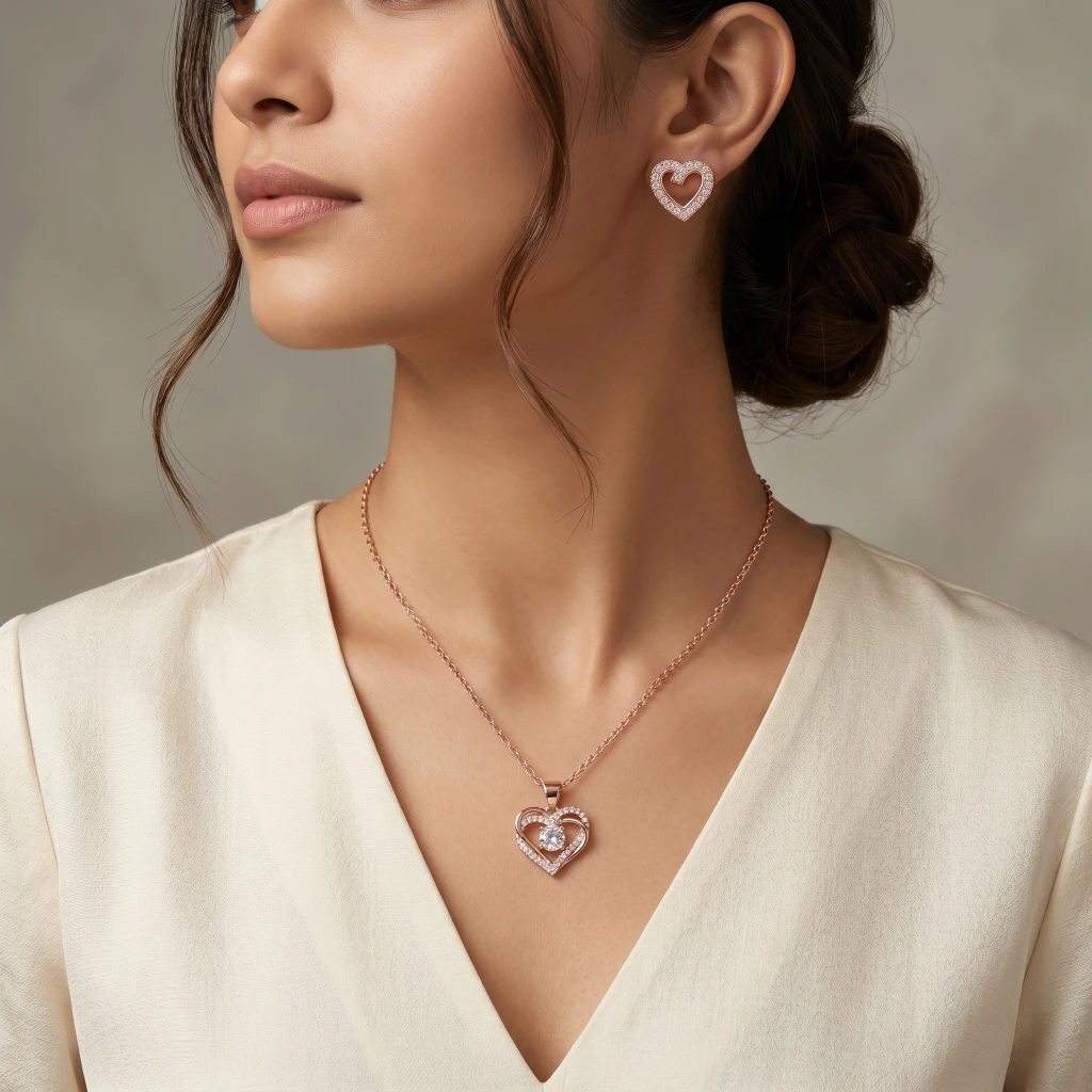 Amira Rose Heart Suite Necklace & Earring Set image 3