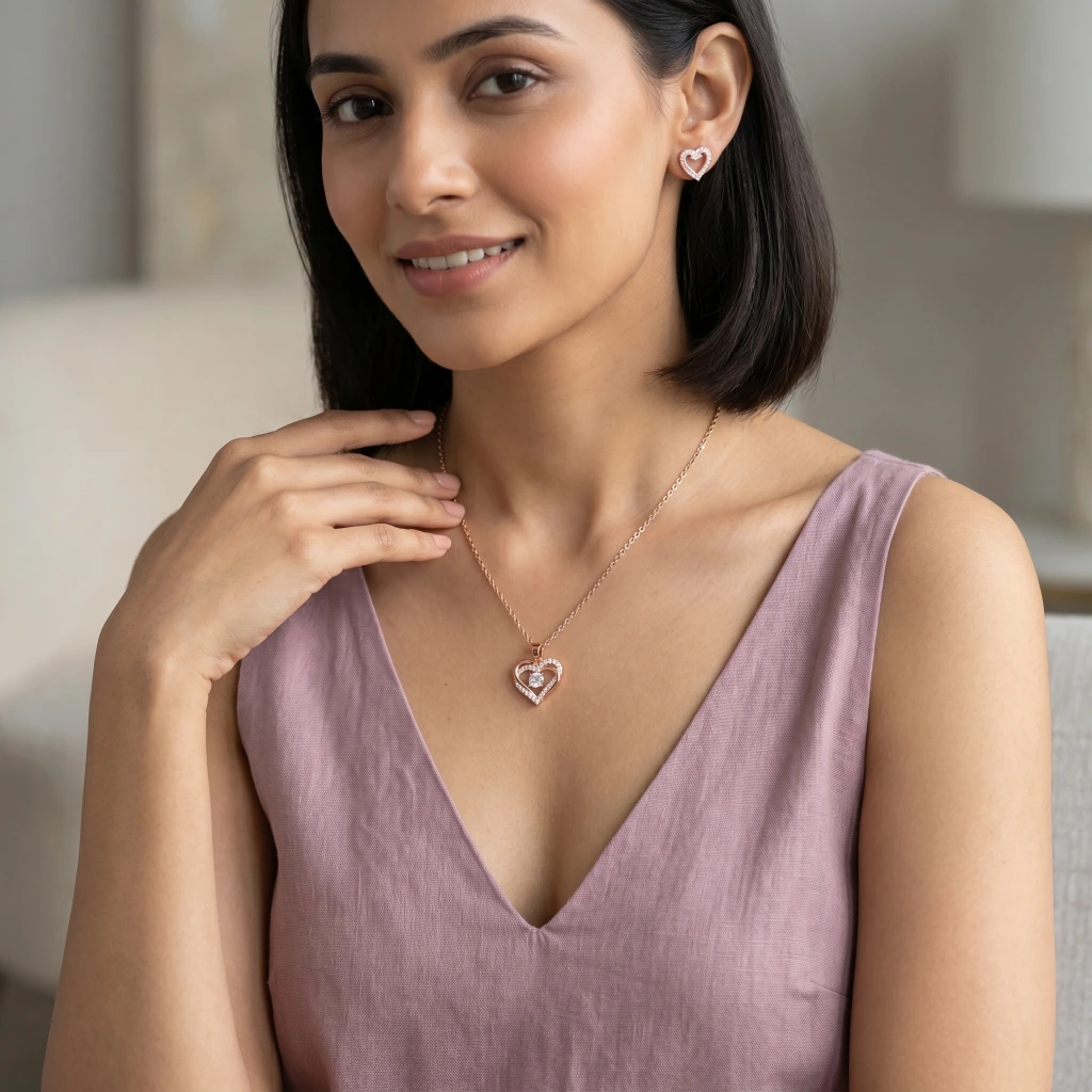 Amira Rose Heart Suite Necklace & Earring Set image 4