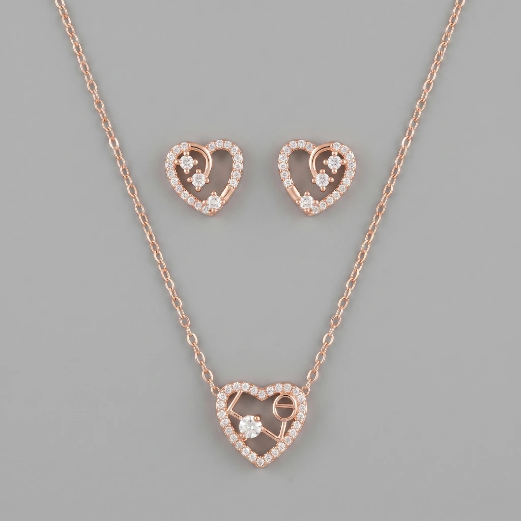 Aura Scripted Rose Love Suite Necklace & Earring Set 