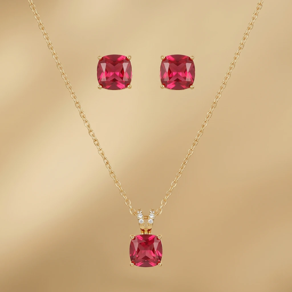 Tiya Ruby Petal Royale Necklace Set image 2