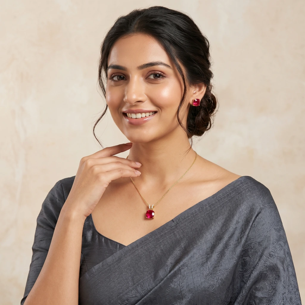 Tiya Ruby Petal Royale Necklace Set image 3