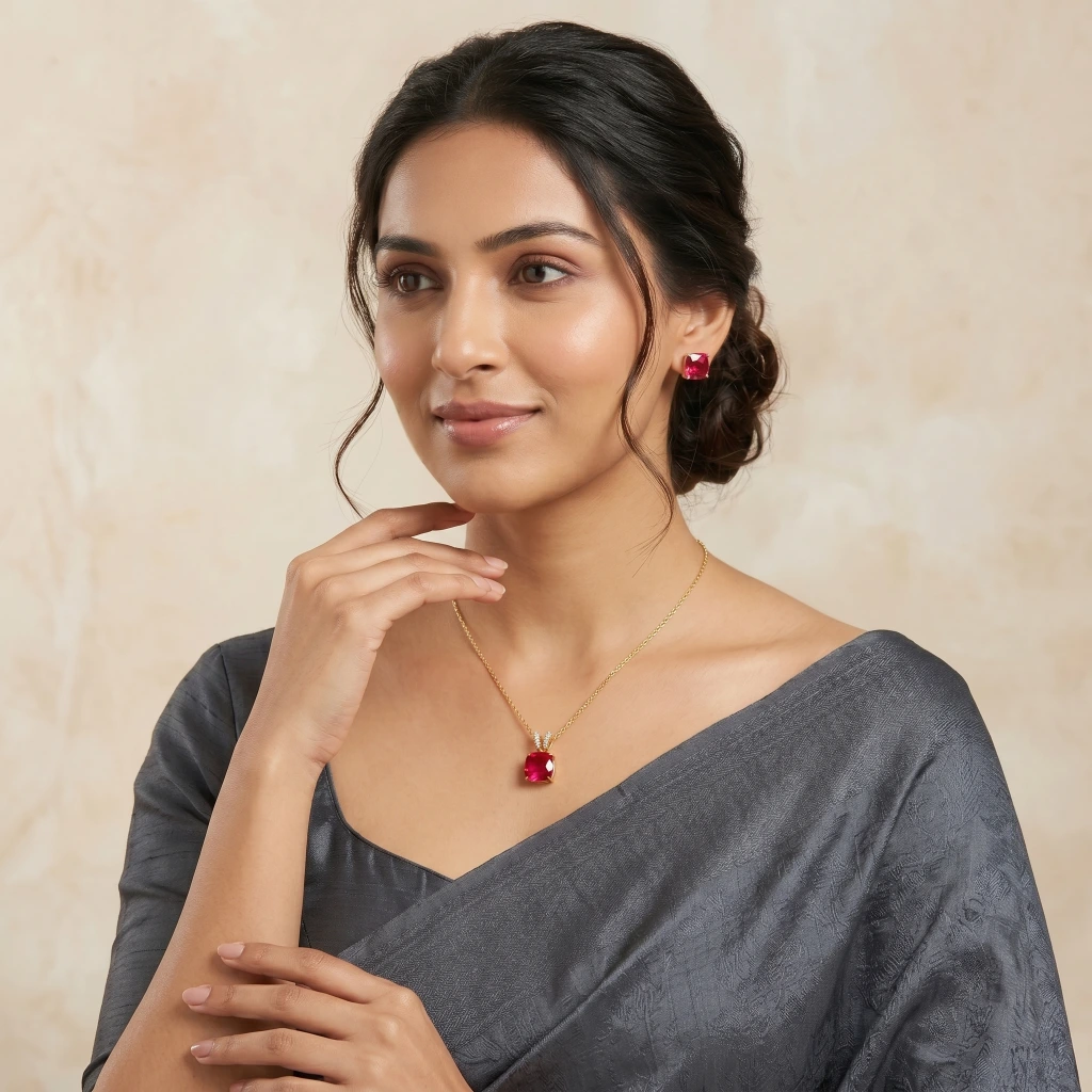 Tiya Ruby Petal Royale Necklace Set image 4