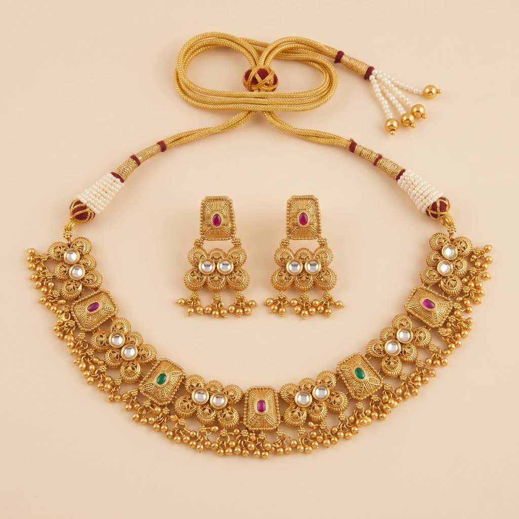 The Samira Royal Antique Gold Necklace Set image 1