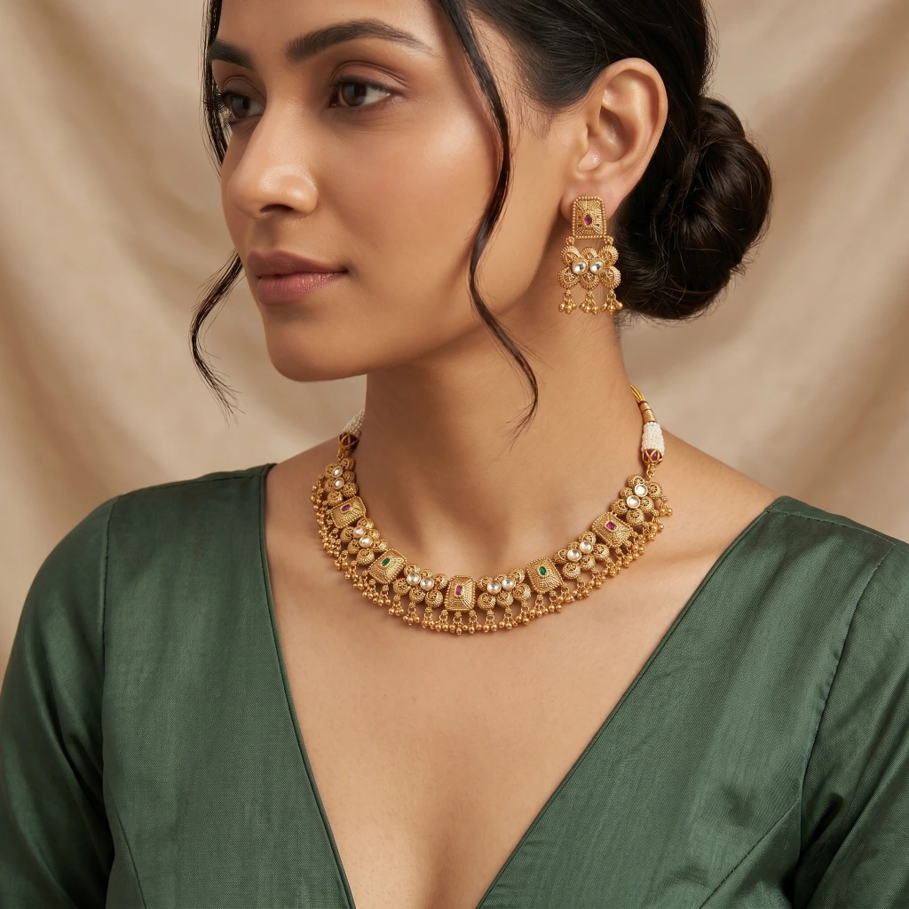 The Samira Royal Antique Gold Necklace Set image 4