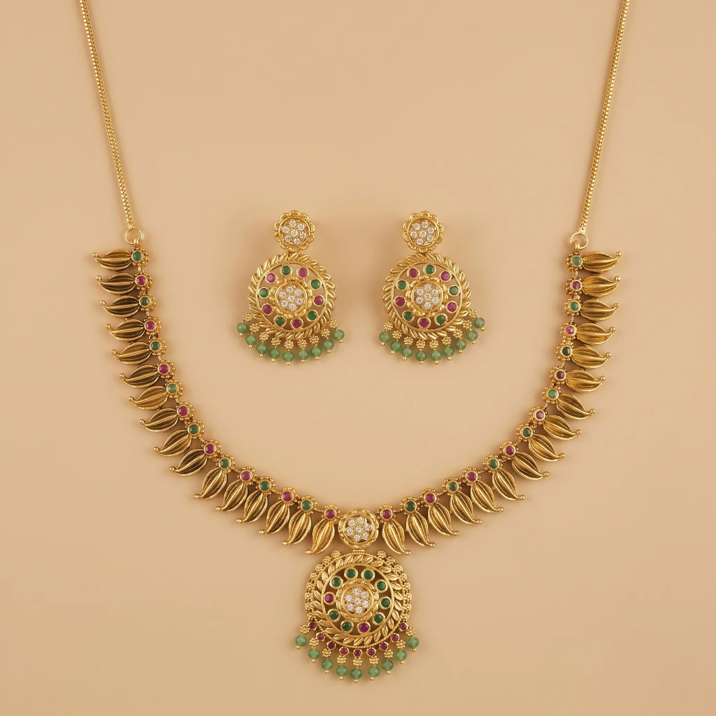 The Kiara Leaf Medallion Necklace Set image 4