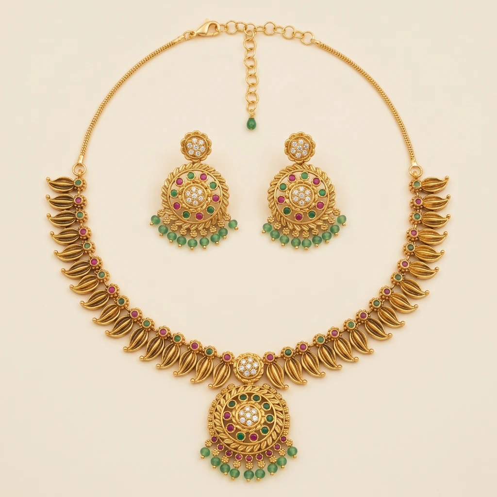 The Kiara Leaf Medallion Necklace Set image 2