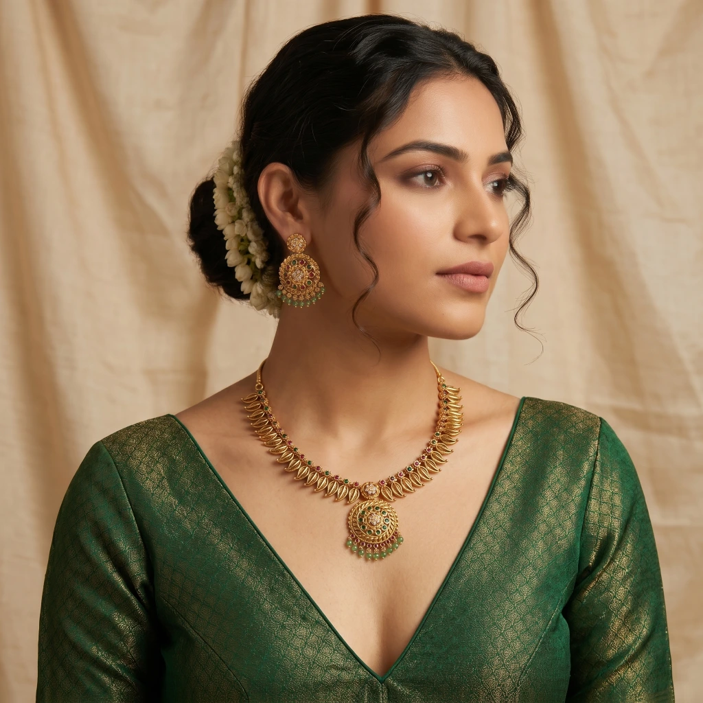 The Kiara Leaf Medallion Necklace Set image 5