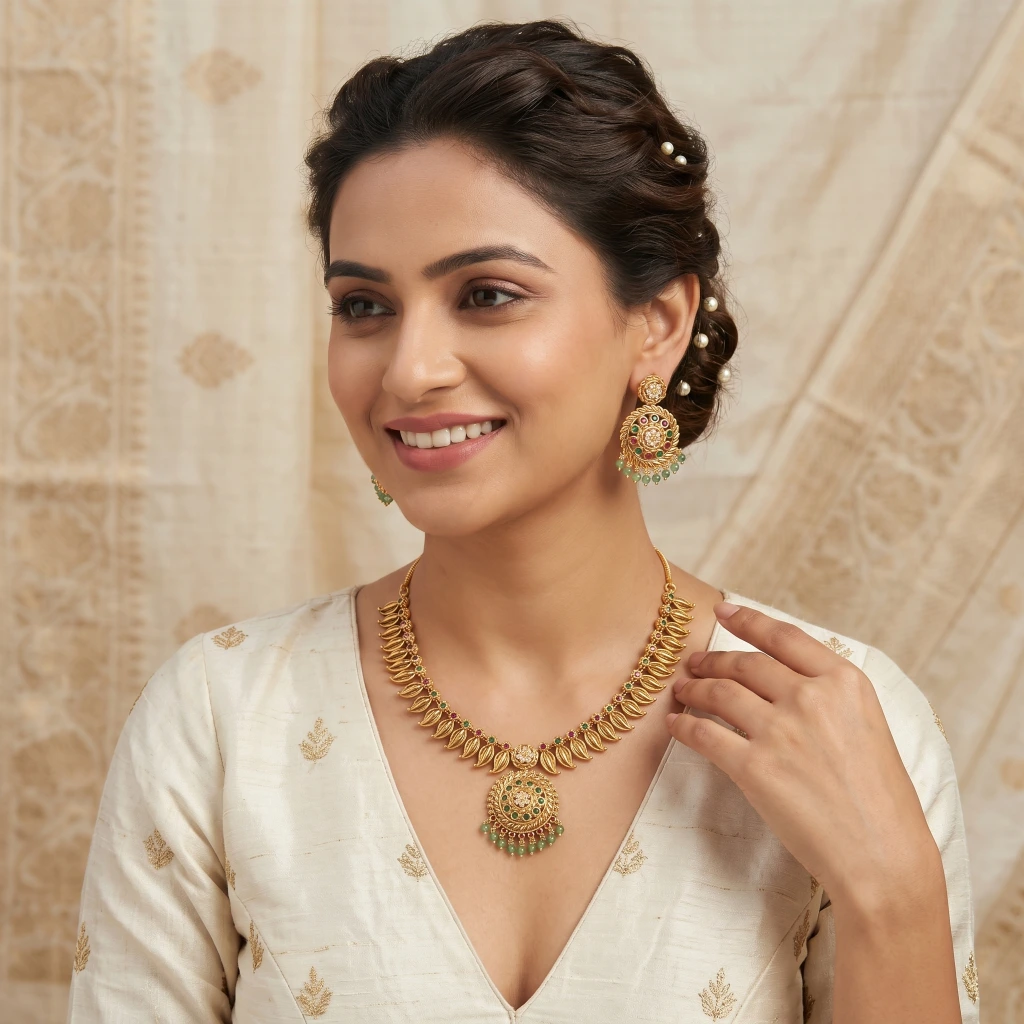 The Kiara Leaf Medallion Necklace Set image 3