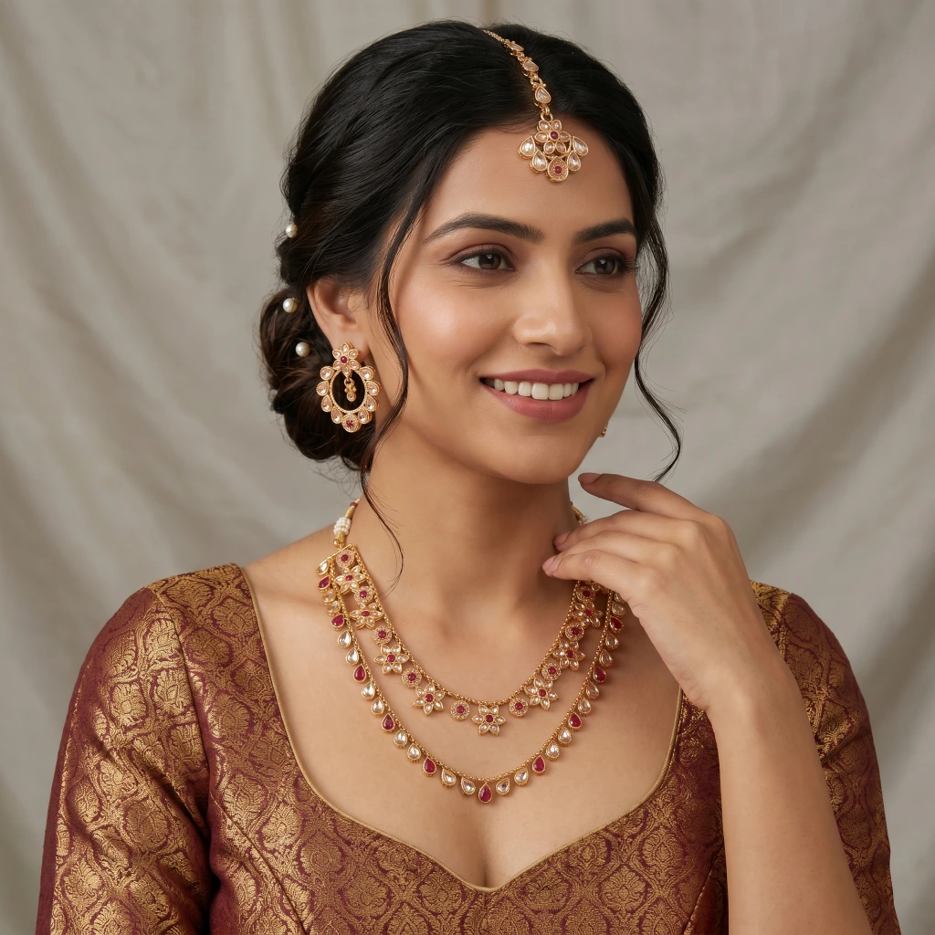 The Shanaya Layered Ensemble Kundan Necklace Set image 4