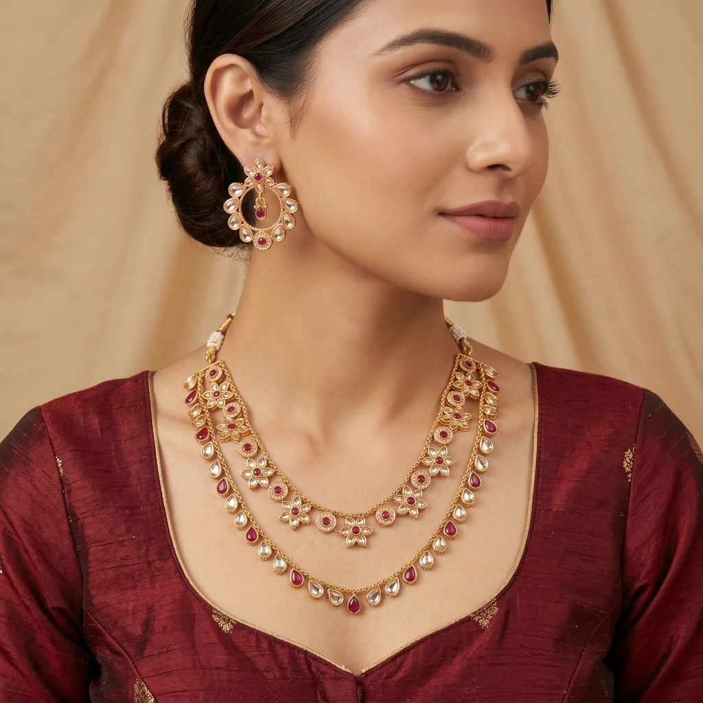 The Shanaya Layered Ensemble Kundan Necklace Set image 3