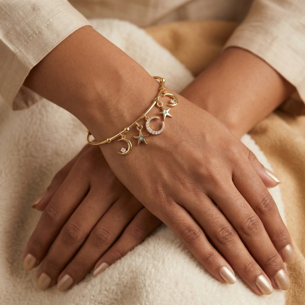 Gold Celestial Moon Star Cuff Bracelet image 2