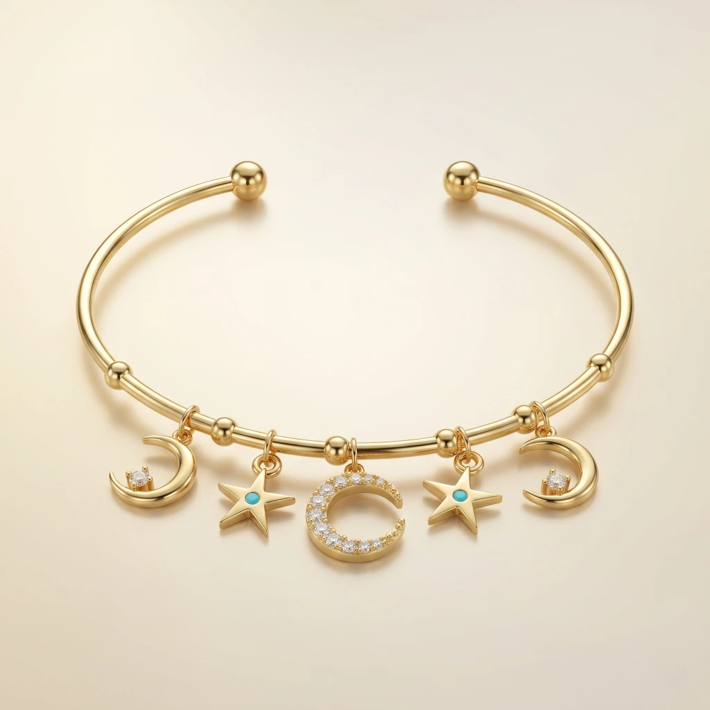 Gold Celestial Moon Star Cuff Bracelet