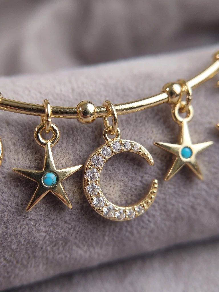 Gold Celestial Moon Star Cuff Bracelet image 3