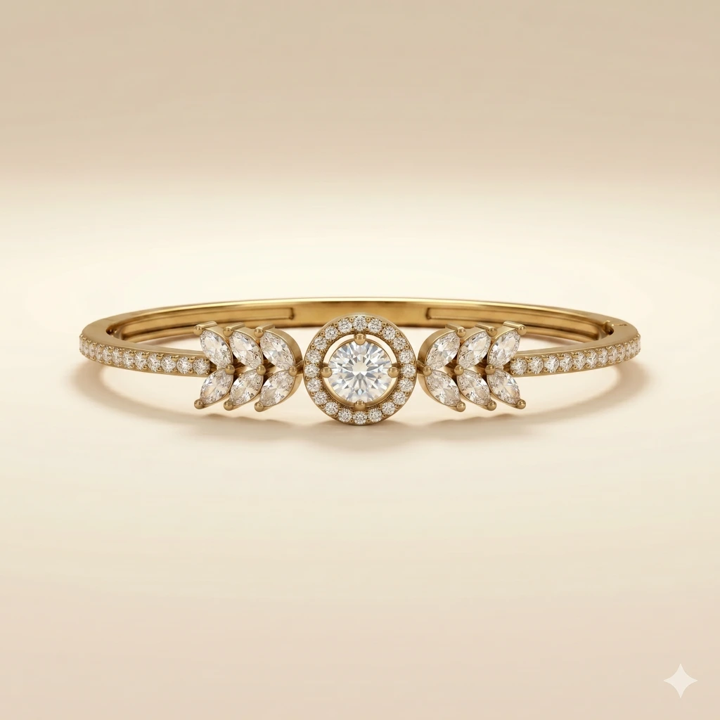 Matte Gold White Stone Halo Bangle