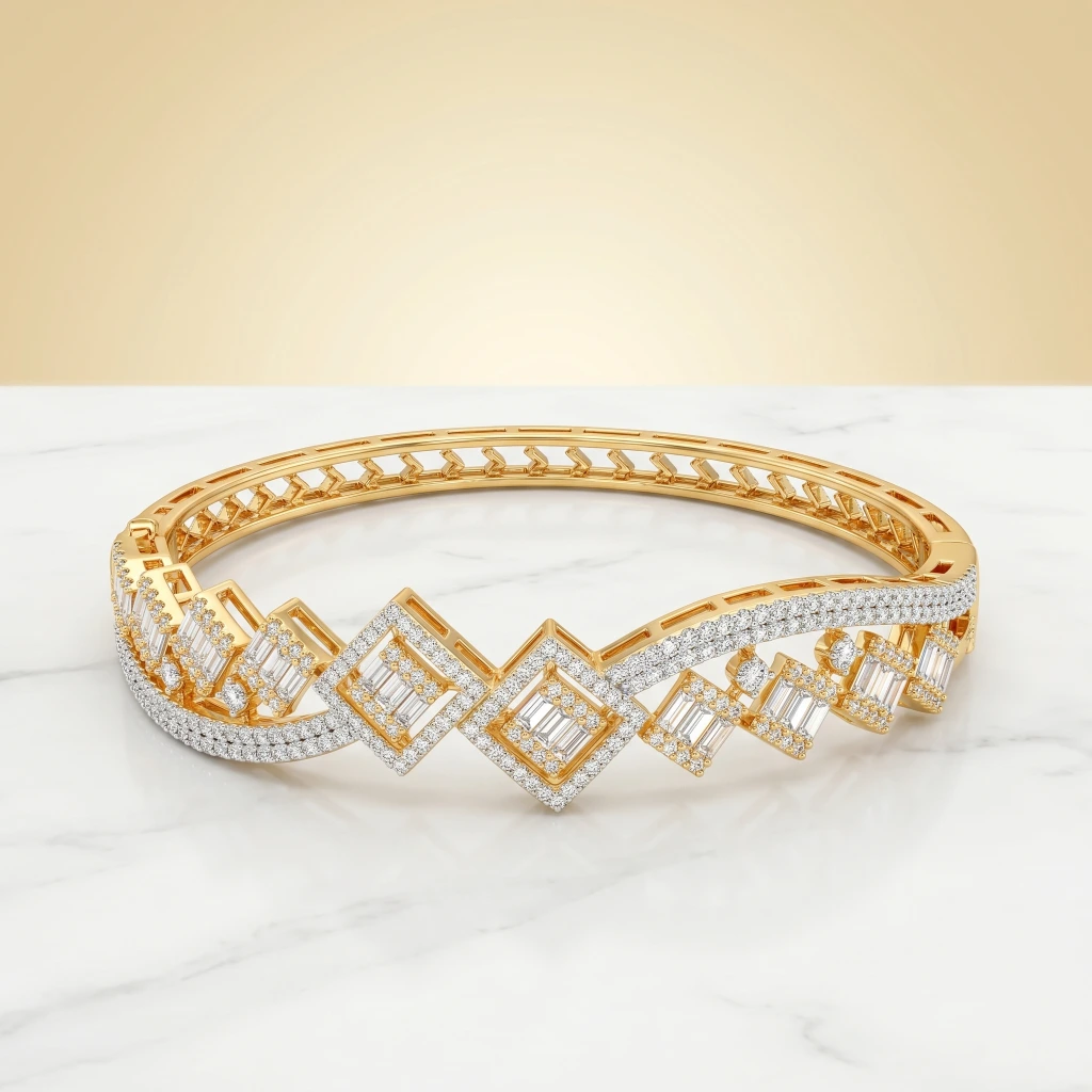 Gold Geometric Square Stone Openable Bangle