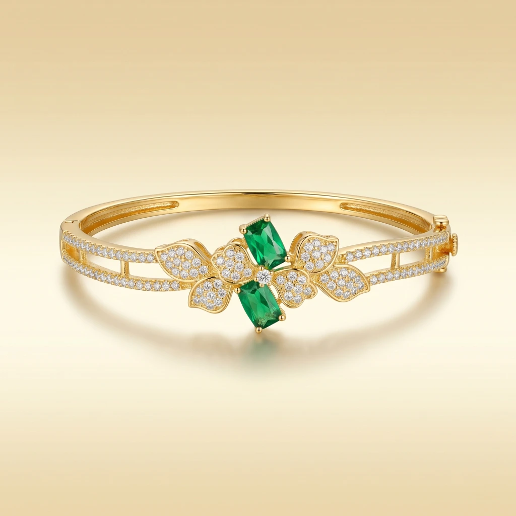Gold Emerald Green Stone Openable Bangle