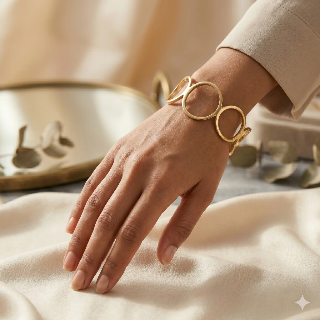 Gold Abstract Circle Designer Cuff image 2