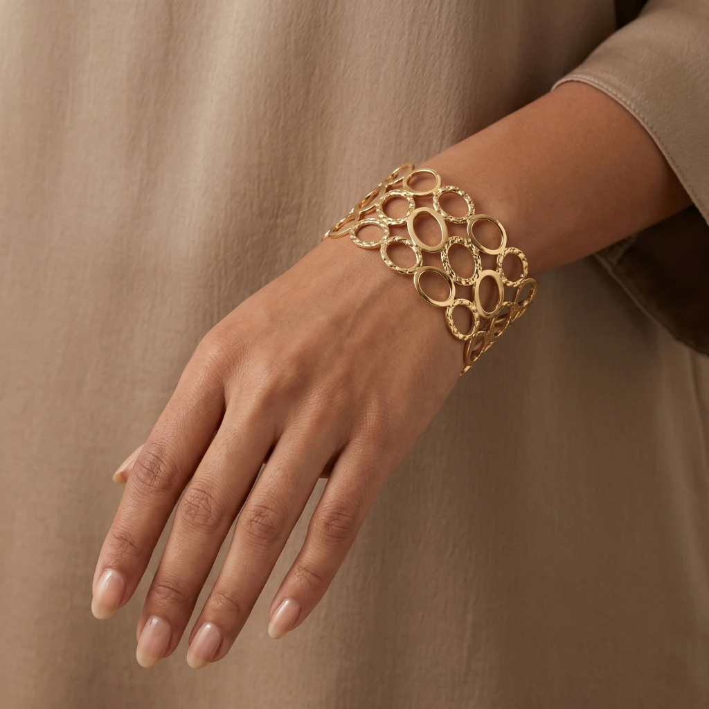 Gold Abstract Oval Cutout Broad Cuff image 2