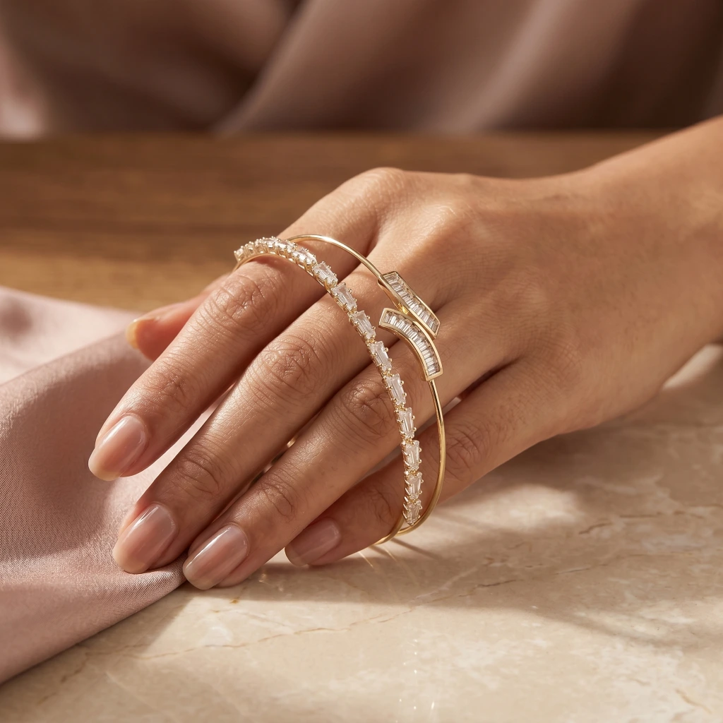 Gold Baguette Crystal Double Layer Cuff image 3