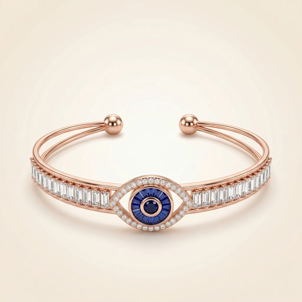 Rose Gold Blue Evil Eye Cuff