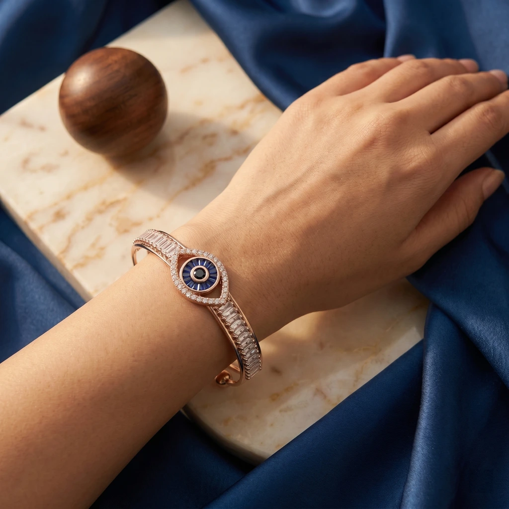 Rose Gold Blue Evil Eye Cuff image 3