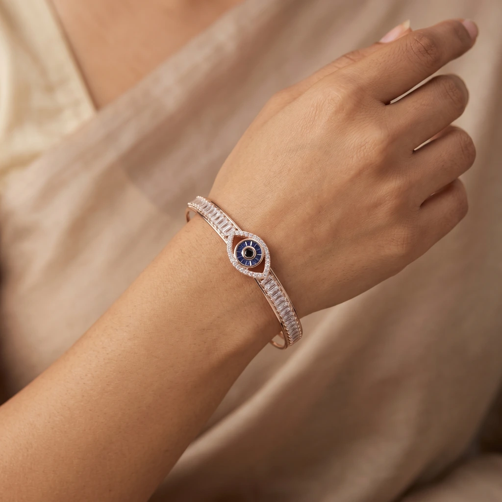 Rose Gold Blue Evil Eye Cuff image 2