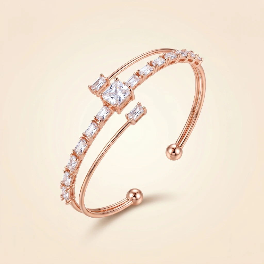 Rose Gold Designer Multi-Layered Stone Bangle