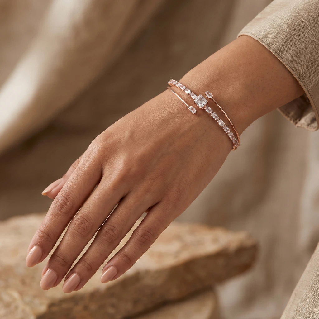 Rose Gold Designer Multi-Layered Stone Bangle image 3