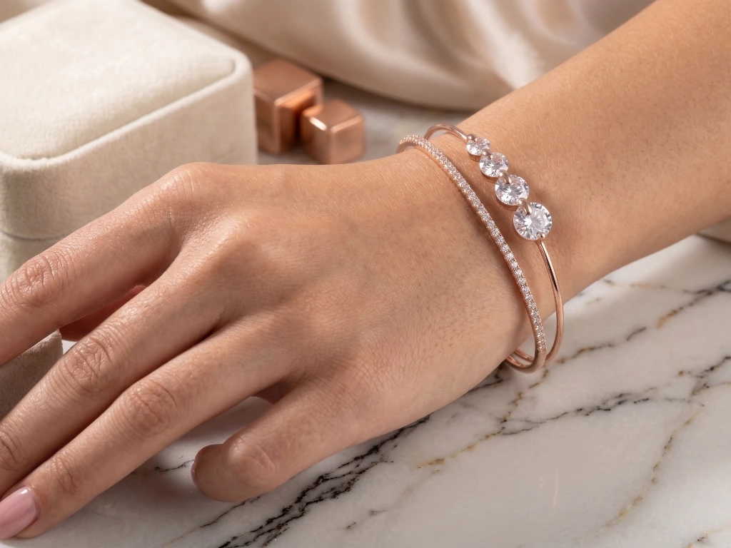 Rose Gold Double Layer Crystal Cuff image 4