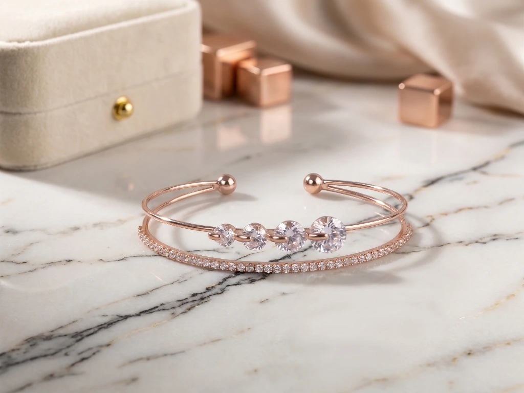 Rose Gold Double Layer Crystal Cuff