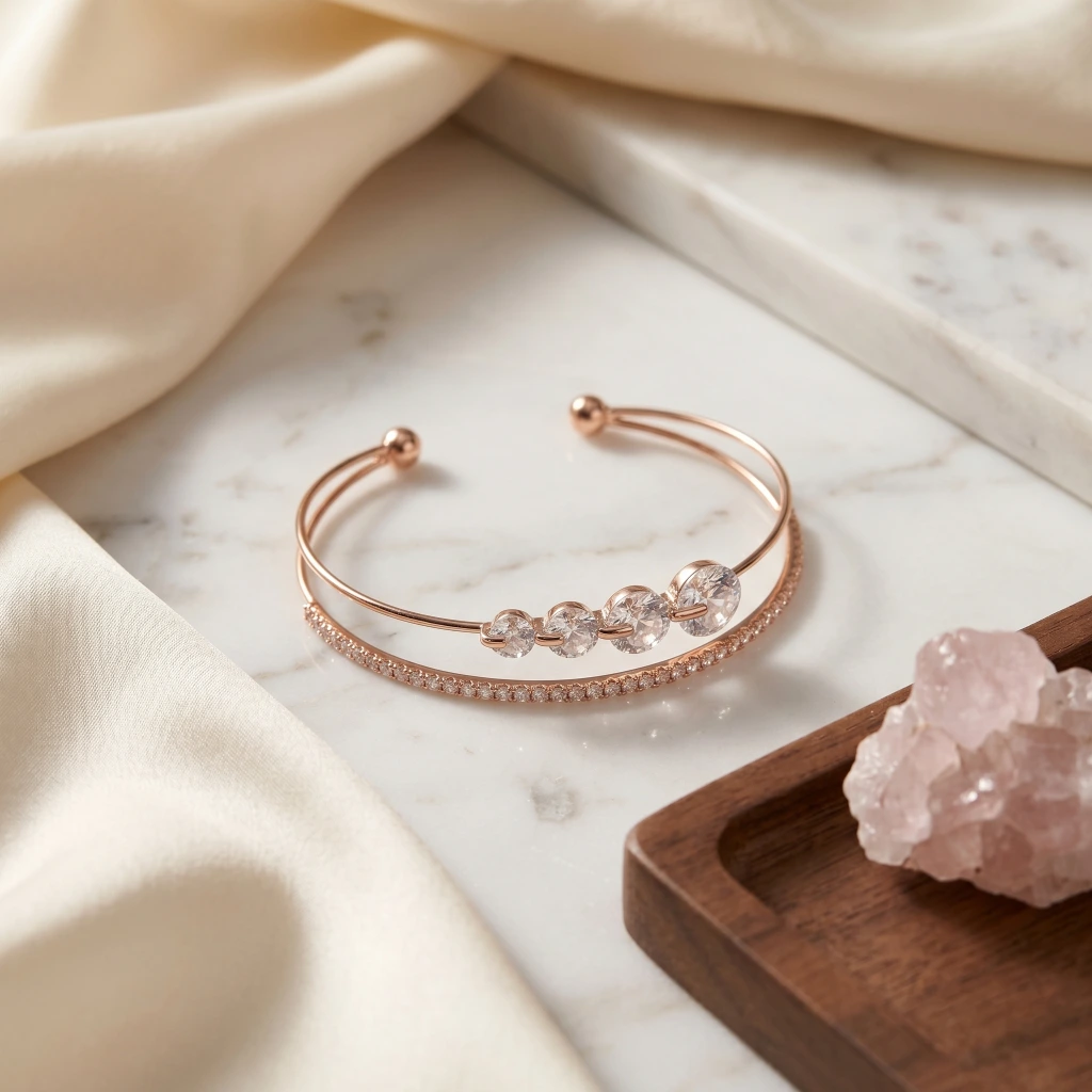 Rose Gold Double Layer Crystal Cuff image 3