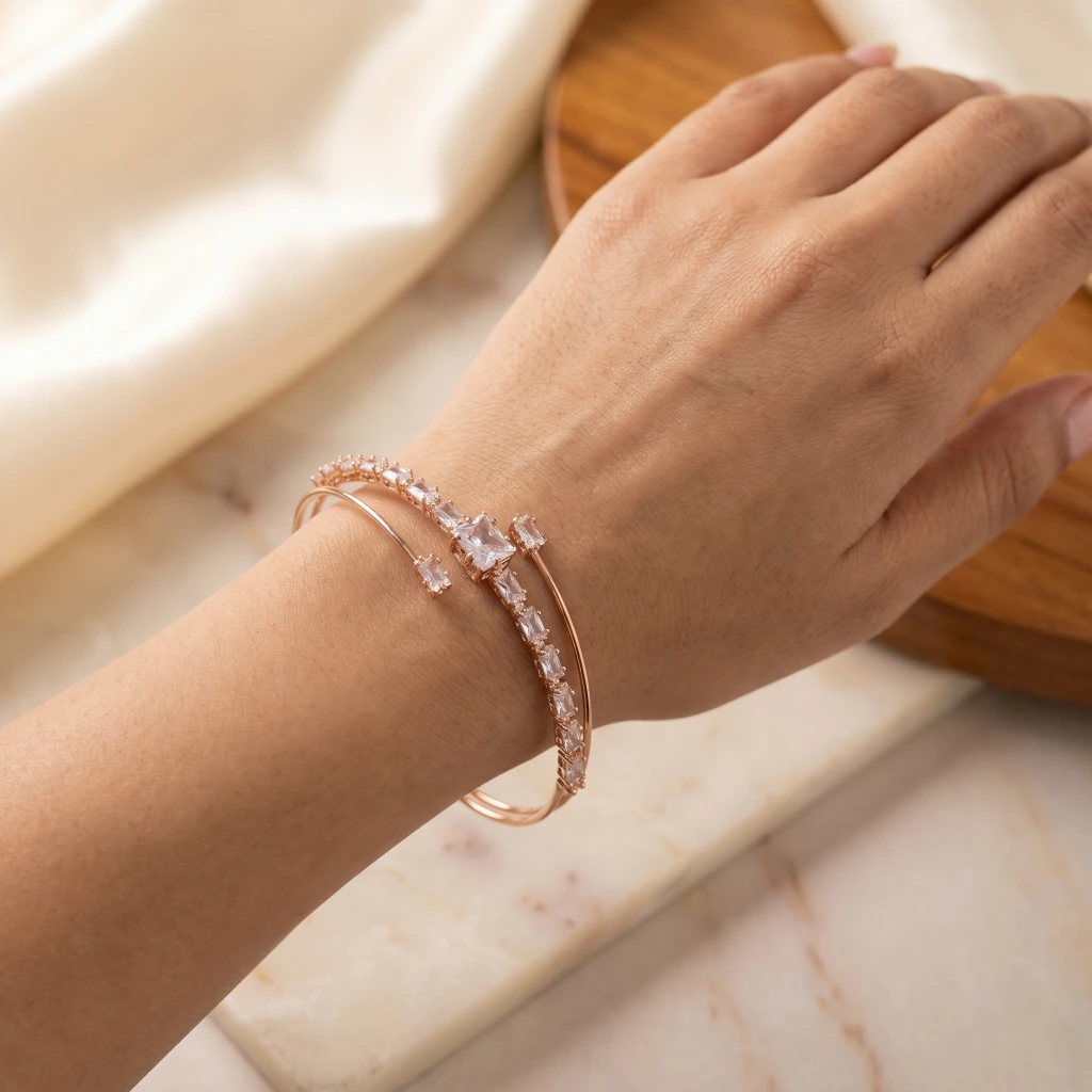 Rose Gold Designer Multi-Layered Stone Bangle image 2
