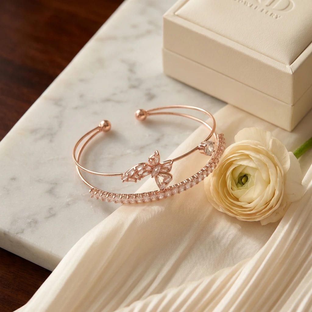 Rose Gold Butterfly Cuff Bangle image 3