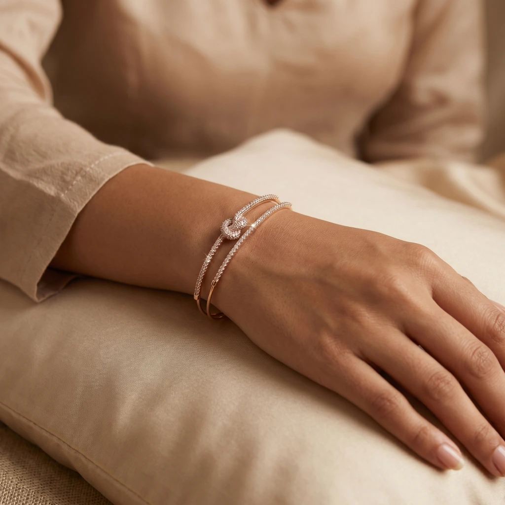 Rose Gold Knot Stone Cuff Bangle image 2